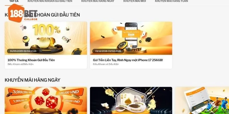188Bet thường xuyên tổ chức ưu đãi hấp dẫn đến thành viên