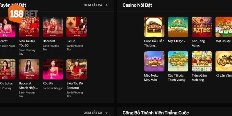 Cá cược casino 188Bet hấp dẫn sôi động mỗi ngày